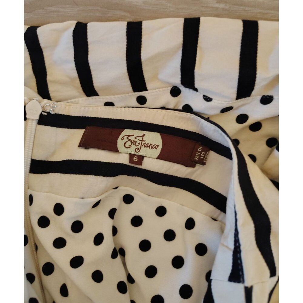 Eva Franco Size 6 Mini Bubble Skirt, Black White Stripe, Pleated Bow Front - Picture 5 of 6